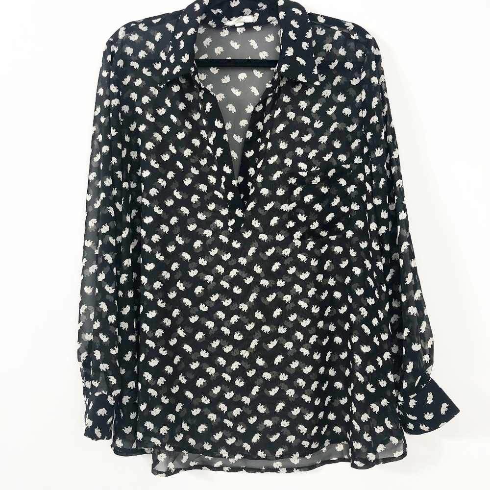 Pleione High-Low Black White Elephant Print Blouse